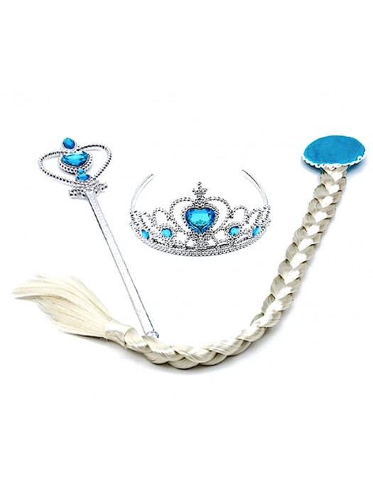 Frozen Vestiti Carnevale Elsa Set Corona Bacchetta e Treccia FROEL01